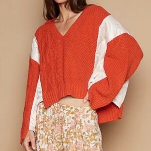POL Cable Knit Quilting Patch V Neck Sweater BNWOT Size L